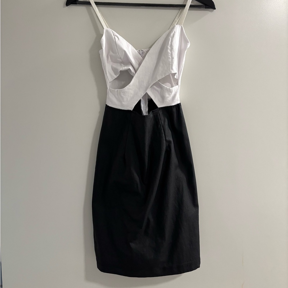 Nasty Gal Black and White Sheath Dress with Sweetheart Neckline